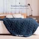 Faux Rabbit Fur Throw Blanket, Soft Plush Cozy Blanket for Couch Bed, Thick Fluffy Ruched Decorative Blanket,Giftable,60"x80",Blue