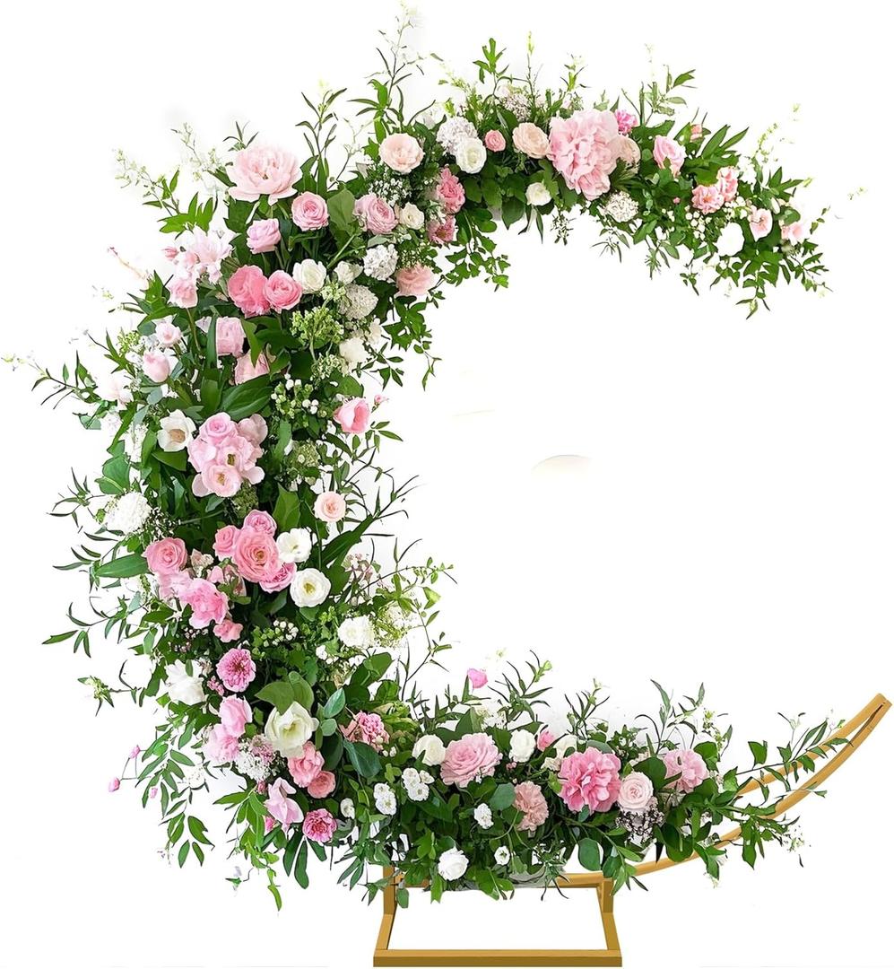 Moon Shape Wedding Metal Arch Backdrop Gold Flower Balloon Arbors Stand for Wedding Birthday Party, Graduation Decorations and Baby Shower