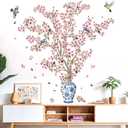Cherry Blossom Wall Decals for Bedroom: Peel and Stick X-Large Pink Flower Bird Tree Branch Wall Stickers - Living Room Bathroom for All Adult