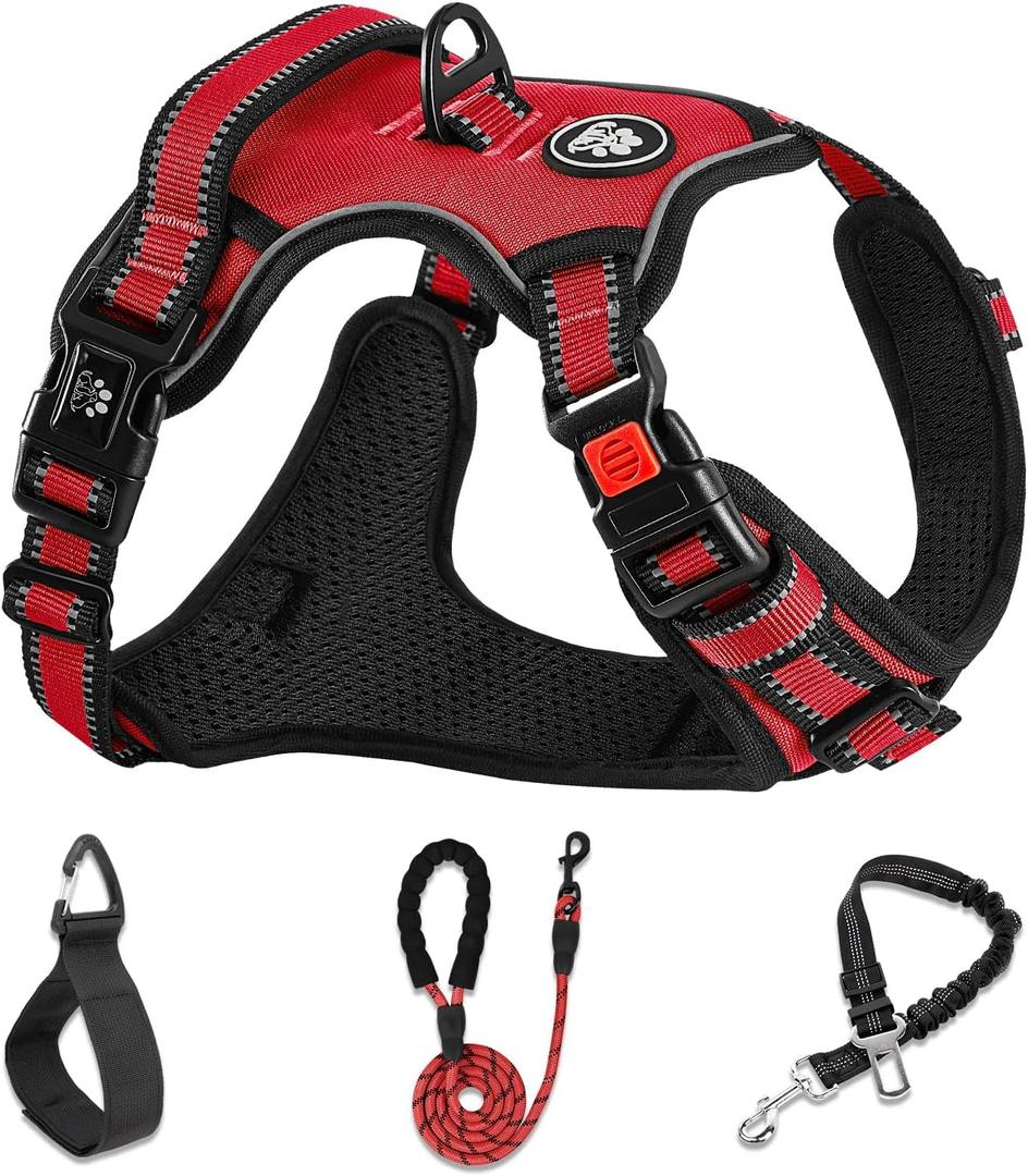 NESTROAD No Pull Dog Harness,Adjustable Oxford Dog Vest Harness with Leash,Reflective No-Choke Pet Harness with Easy Control Soft Handle for Small Dogs (Small,Red) (neck 11-15" chest 15-21")