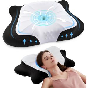 Cervical Memory Foam Contour Pillows for Neck and Shoulder Pain, Adjustable Support Side Sleeper Pillows with Cooling Pillow Cases, Bed Pillow for Back Stomach Sleepers Black (26.3814.965.12 inches)