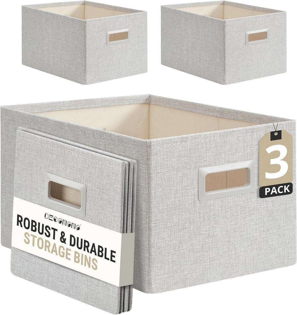 DECOMOMO Storage Bins for Shelves Robust Fabric Closet Bins for Shelves Toy Storage Clothes Books (Pack of 3 Light Grey)