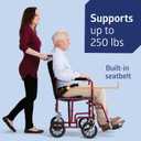 Medline Steel Transport Chair, Folding Transport Wheelchair, Removable Swing-Away Footrests, Full-Length Armrests, 17" Seat, 250 lb. Capacity, Red