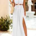 BTFBM Women Halter Summer Dresses 2026 Sleeveless Cutout Backless Sundress Slit Boho Maxi Beach Wedding Guest Dress (L)
