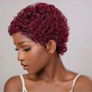 Glueless Wear and Go Wig Red Short Curly Human Hair Wigs for Black Women Glueless Burgundy  Red Wigs Kinky Curly Wigs for Daily Use(99J) (2 Inch)