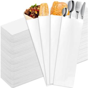 party greeting 3000 Pcs Churro Bags Bulk Silverware Bags Silverware Sleeves Paper for Restaurant 10" x 2-3/4" Disposable Utensils Sleeves Cutlery Holder for Baguette Rod Cookies Pretzel Bakery, White