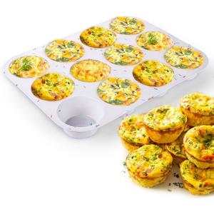 Juome Silicone Egg Bite Molds - 12 Cups Silicone Muffin Pans for Baking, Nonstick Cupcake Pan Silicone Mold for Making Tarts, Meatloaf and Mini Cheesecakes