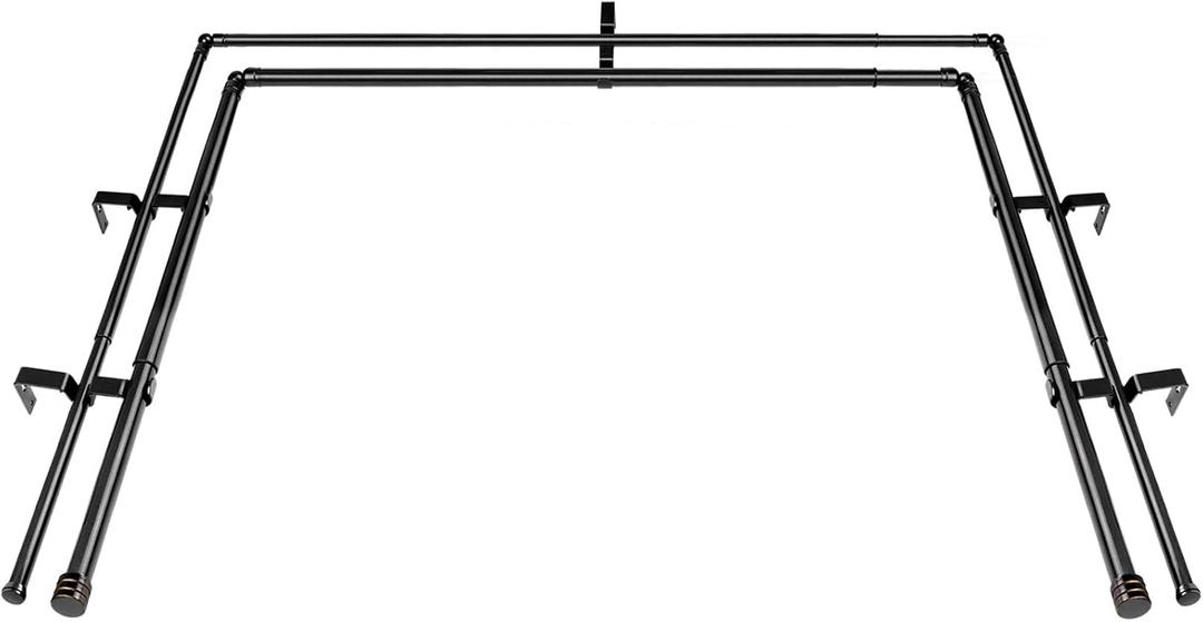 Double Bay Window Curtain Rods 36 to 72 Inches(Center Rod), Black