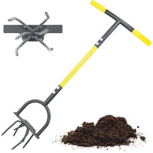 Jardineer Hand Tiller Cultivator, Twist Tiller Garden Claw Heavy Duty, Manual Soil Tiller for Flower Box and Raised Bed, Orange/Black 