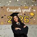 Feifeiya Kraft Paper Graduation Backdrop 2026-62" x 31" Large Brown Congrats Grad Banner Class of 2026 Black and Gold Grad Photography for Wall Graduation Party Classroom Decoration