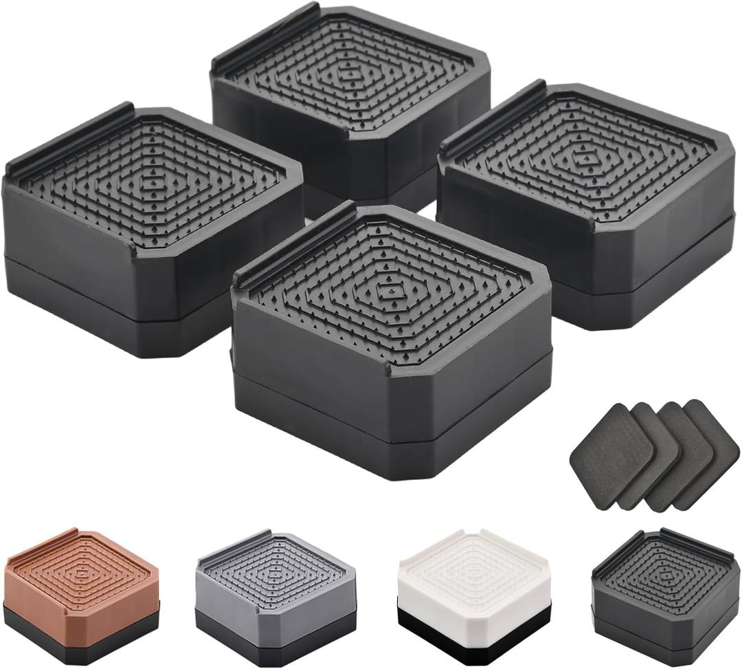 EclatBain Bed Risers Furniture Risers Heavy-Duty Rectangular Adjustable Block Lift to 3 inches and 4.3 inches Desk, Sofa, Chair Legs, Refrigerator, Washing Machine Support up to 4000 pounds (1 layer(1.5inches), Square-4 Pack-Black)