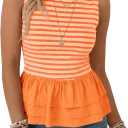 Tankaneo Womens Summer Striped Peplum Tank Tops, Small