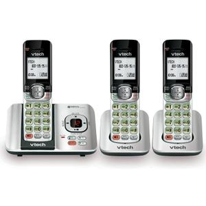 VTech CS6529-3 3-Handset Expandable Cordless Phone with Answering System-Caller ID/Call Waiting & Backlit Display/Keypad, Silver