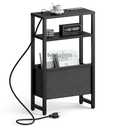 IRCPEN Narrow Side Table with Charging Station, Slim End Table with Magazine Rack, Bedside Table for Small Spaces, 3 Tier Sofa Couch Table Nightstand for Living Room, Bedroom, Black LET503BE