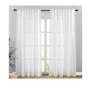 NICETOWN Semi Sheer Curtains 84 inches Length, Rod Pocket & Back Tab Linen Sheer Curtains Window Treatments Privacy with Light Filter for Farmhouse/Home Office, White, 132" Wide Total 2 Pieces