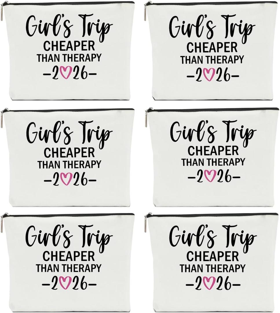 6 PCS Girls Trip Gifts Favors 2026 Girls Weekend Gifts for Women Bestie Gifts Friend Gifts Girls Trip Favors for Her Sister Niece Friendship Holiday Vacation Makeup Bag Weekend Bags for Women