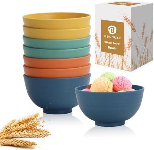 BUSOKIP Wheat Straw Bowls, 10 OZ Snack Bowl Set of 7, Unbreakable Small Bowl, Alternative Plastic Bowls Reusable for Snack, Dessert and Appetizer, Microwave and Dishwasher Safe (Multicolor)
