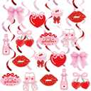 Galentines Day Party Hanging Swirls Decorations, Happy Galentines Day Party Swirl Ceiling Supplies, Girls Night Galentine's Gang Valentines Day Party Photo Backdrop Ladies Galentines Theme Supplies