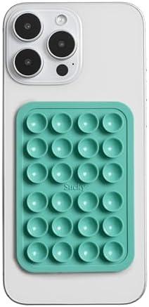 Set of 3, SUCKY Silicone Suction Phone Case Adhesive Mount - Anti-Slip Holder, Hands-Free Fidget Toy, Phone Accessory for iPhone and Android - Sticky Grip for Selfies, Videos, and Tiktok - Turqoise