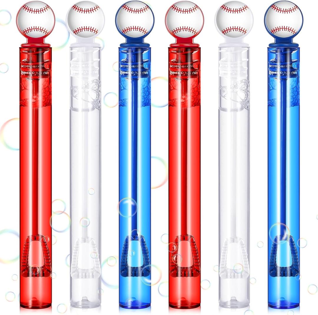 24 Pcs Mini Baseball Bubble Wands Baseball Themed Party Favors Birthday Bubble Wand Bulk for Outdoor Summer Classroom Party Supplies Kids Goodie Bags Filler (Blue, White, Red)