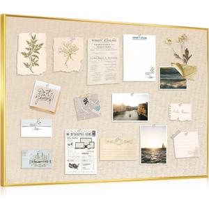 DOLLAR BOSS Bulletin Board with Linen 36'' x 24'' with Golden Aluminum Frame, Fabric Cork Boards for Walls, Decorative Pin Board for Office Home Caf, Beige Brown