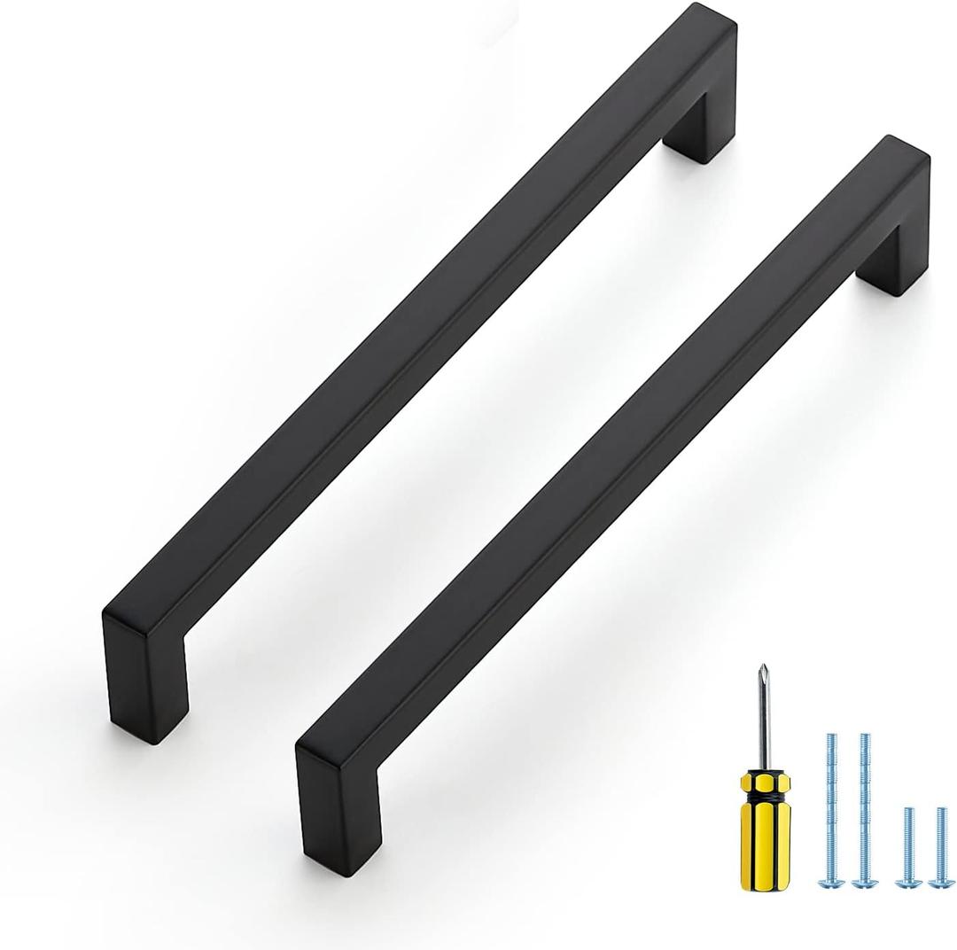 Ravinte 5 Pack Square Cabinet Pulls 7-1/2 Inch Black Kitchen Cabinet Handles Matte Black Kitchen Hardware for Drawer Pulls Drawer Handles Come with Screwdriver