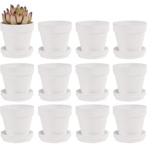 Fcacti 3 Inches Small White Terracotta Pots with Saucer, 12 Pack 3 Terra Cotta Planter with Drainage Holes, Small Clay Flower Pots for Plants, Succulents, Crafts, Wedding Favor
