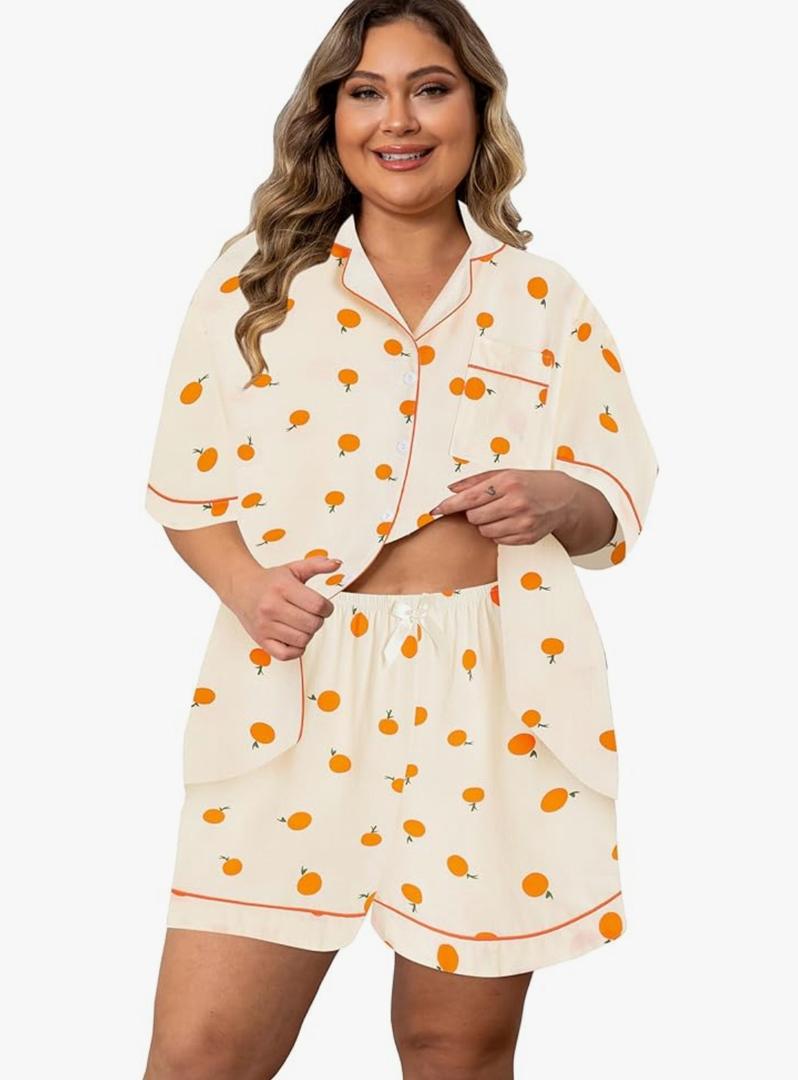 Women Pajama Shorts Sets Button Down Lounge Sets Plus Size Summer Sleepwear Texture Printed Cute 2pcs Nighty 3 XL