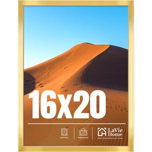 LaVie Home 16x20 Picture Frame for Wall Display, 16x20 Gold Picture Frame with HD Plexiglas, 16 x 20 Poster Frame 1 Pack, Display Frame for Vertical or Horizontal, Classic Collection