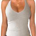 iGENJUN Workout Tops for Women Racerback Basic Tank Summer 2025 Camisole V Neck Slim Fit Ribbed Sleeveless (Small, Heather Grey)
