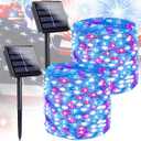 4th of July Decorations Solar String Lights 2Pack 400LED Independence Day Lights for Outside, Red White and Blue Solar Light Waterproof, Copper Wire 8 Modes Twinkle Light for Memorial Day National Day