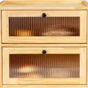 Sunhoo Bread Box for Kitchen Countertop Wooden Bread Storage Container Bin 2 Layer Breadbox Holder Large Capacity Keeper Vintage Farmhouse Food Organizer Pantry Shelf Acrylic WindowWood color (Yellow)