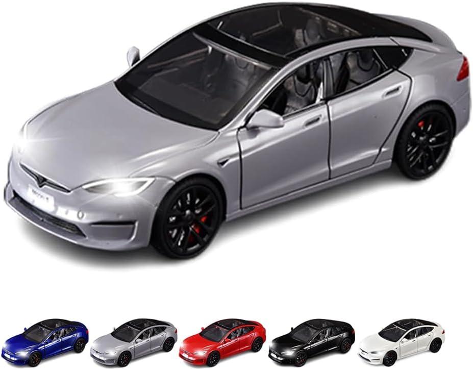 1/24 Scale Diecast Car Model S, Alloy Diecast Toy Cars Pull Back Toys with Sound & Light, Vehicles Toys for Kids Gift Car Lovers Collection (1/24 Model S -Grey)