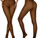 Vertvie Fleece Lined Tights Women Crotch One Seam Line Warm Sheer Pantyhose Fake Translucent Thermal Thick Tights Leggings (XX-Large)