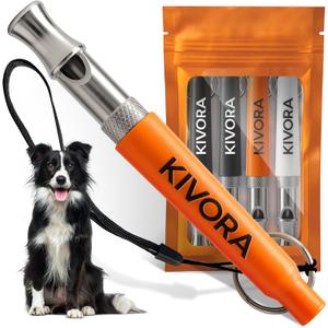KIVORA 4 Pack Dog Whistle to Stop Barking Neighbors Dog,304 Stainless Steel Adjustable Ultrasonic Silent Dog Training Whistle for Recall & Bark Control,Professional Whistle Suitable for All Dogs (Orange,Black,White)