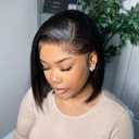 Human Hair Straight Short Bob Natural Black 13X4 HD Transparent Lace Front Wig with Baby Hair 100% Virgin Glueless Brazilian Remy Side Part 150% Density for Black Women 10 Inch
