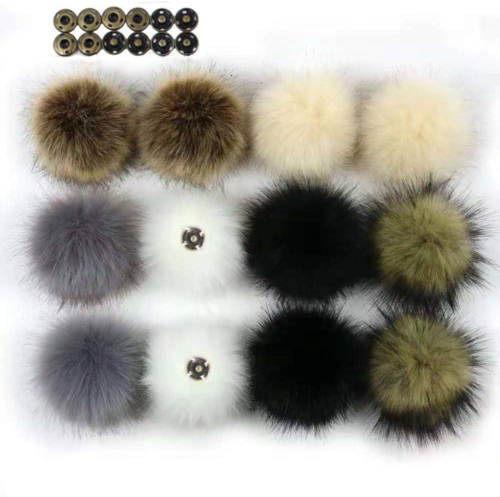3D-Star 12Pcs DIY Faux Fur Snap Pompoms Ball Mixed Color Fluffy Pompom with Press Button Removable for Knitting Hats Scarves Shoes Bag Charms Accessories