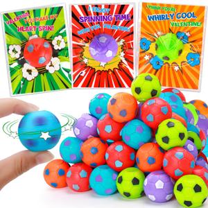 30PCS Fidget Spinner Soccer Balls Kids Valentines Day Gifts for School, Sports Valentine Exchange Cards for Kids Classroom Toddler Boy Girl Valentines Party Favors Treat Goodie Bag Stuffers Bulk Toys