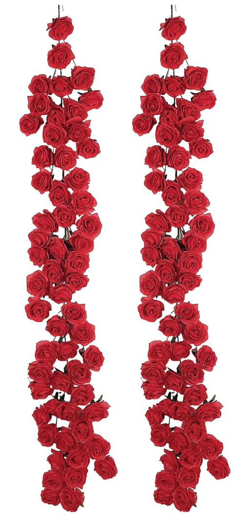 Daifunli 2 Pcs Red Artificial Rose Vine Hanging Faux Flowers Garland for Wedding Anniversary Birthday Party Background Arch Garden Home Wall Room Decor