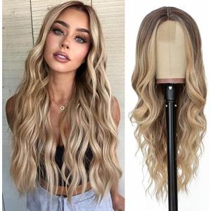 NAYOO Long Ombre Blonde Wavy Wig for Women 26 Inch Middle Part Curly Wavy Wig Natural Looking Synthetic Heat Resistant Fiber for Daily Party Use (Ombre Blonde)