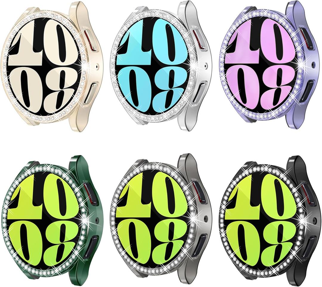 6-Pack Bling Watch Screen Protector for Samsung Galaxy Watch6 40MM, Glitter Case TPU Soft Cover Full Protection with Crystal Rhinestone for Galaxy Smart Watch6 40mm(SM-R930)