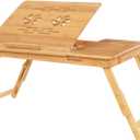 SONGMICS Bamboo Laptop Desk Serving Bed Tray Breakfast Table Tilting Top with Drawer