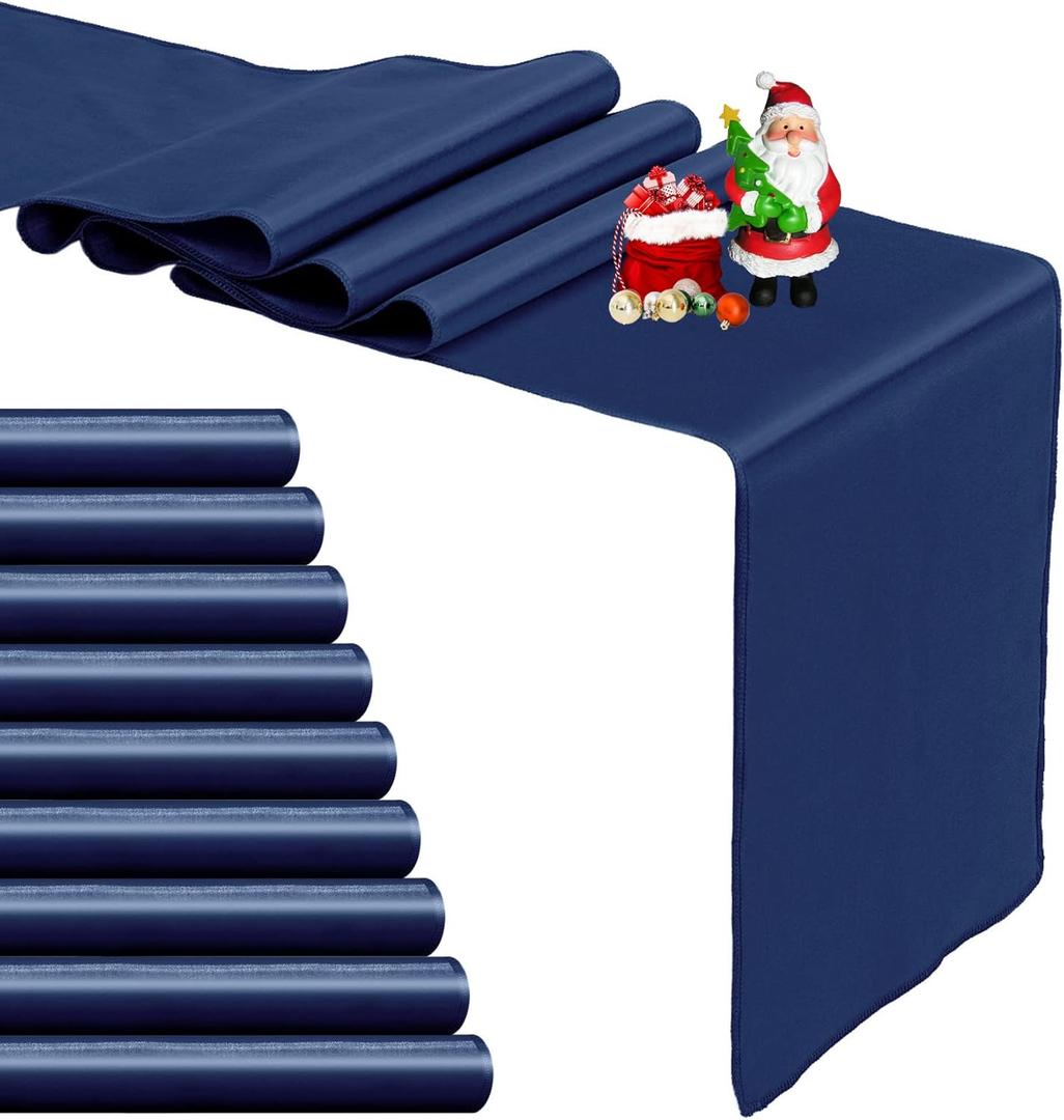 10-Pack Navy Blue Satin Table Runner 12 x 108 Inch Long Bright and Smooth Silk Fabric Table Runner for Wedding Banquet Birthday Party Decoration