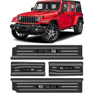 Upgraded American US Flag Door Sill Guards for Jeep Wrangler JL JLU 2018-2025 2026 & Gladiator JT 2020-2026 Accessories Stainless Steel Front Rear Entry Guard (US Flag Brushed Black 4-Door)