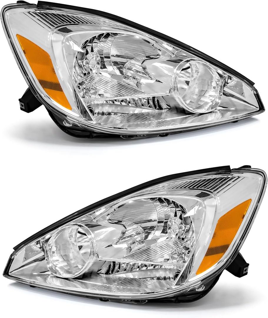 for 2004-2005 Toyota Sienna Headlights Assembly Compatible with 04 05 Sienna Headlamp with Chrome Housing Amber Reflector Replacement Driver & Passenger Side