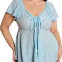 Milumia Women's Plus Size Tie Front Tops Eyelet Embroidery Sweetheart Neck Ruffle Short Sleeve Casual Tee Blouse Shirt (X-Large Plus, Blue)