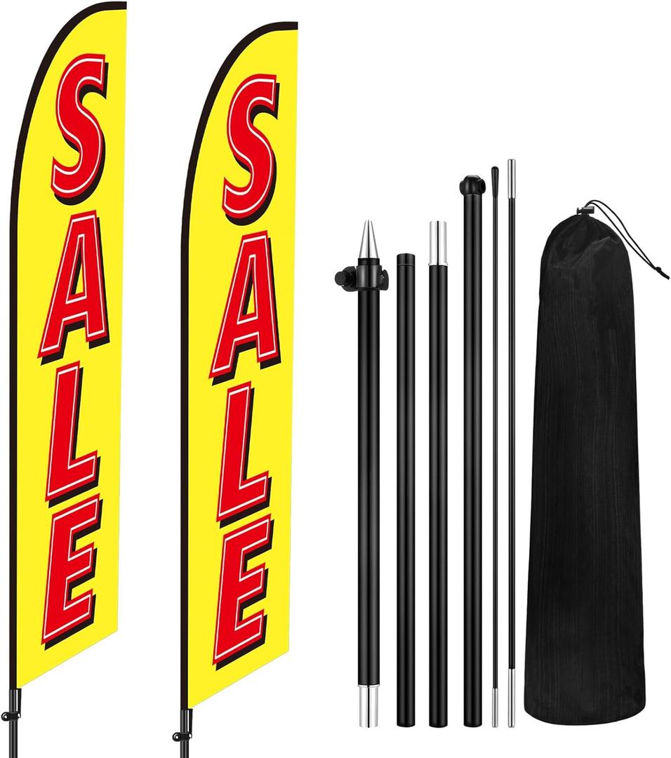 2 Sets Sale Themed Swooper Flag with Storage Bag Flagpole Kit and Ground Stake, 7 ft Sale Banner Feather Flag for Retail Store Business Advertising