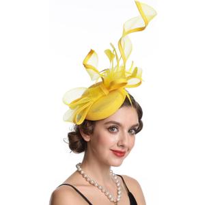 Haojing Feather Fascinator Hat for Women Vintage Bridal Headpiece Wedding Derby Hat