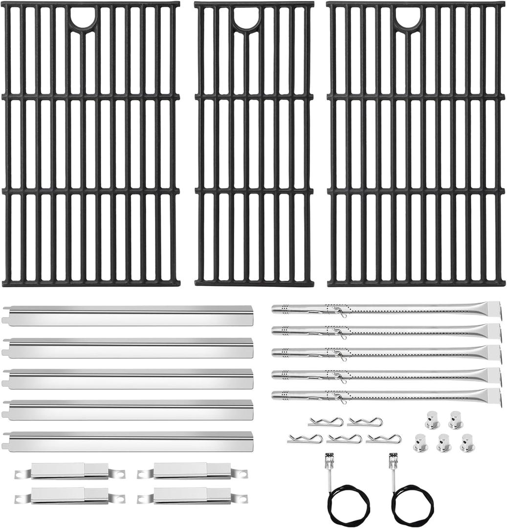 Grill Replacement Parts for Charbroil Performance 5 Burner 463448021 463449021 463455021, Cast Iron Grill Grates, G325-0002-W1 Heat Plates, G327-2100-W1 Burners, Igniters, Crossover Tube
