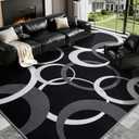YIHOUSE Black and White 8x10 Area Rugs for Living Room, Circle Pattern Washable Rug for Bedroom Non Slip Low Pile, Soft Modern Carpet for Dining Room Playroom Home Office Decor